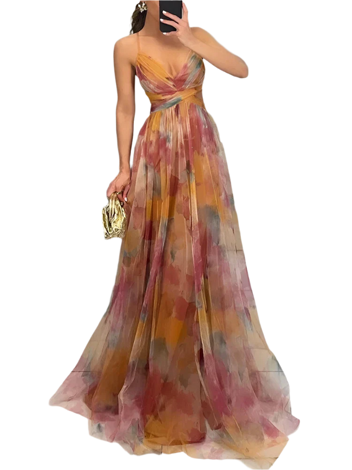 Stilla | Kvindernes Chiffon Korsæt Mode Designer Blomsterkjoler (lang)