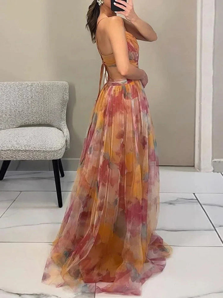 Stilla | Kvindernes Chiffon Korsæt Mode Designer Blomsterkjoler (lang)