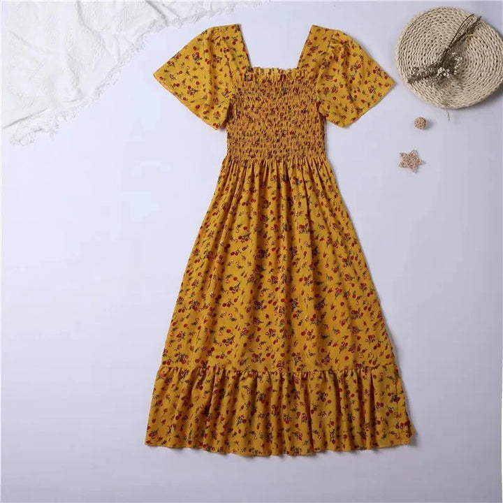 Stilla | Kvindernes Chiffon Rynket Blomster Mode Designer Kjoler (midi)