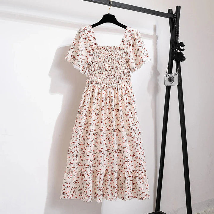 Stilla | Kvindernes Chiffon Rynket Blomster Mode Designer Kjoler (midi)