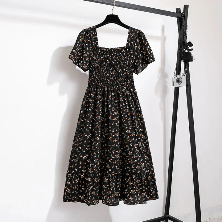 Stilla | Kvindernes Chiffon Rynket Blomster Mode Designer Kjoler (midi)