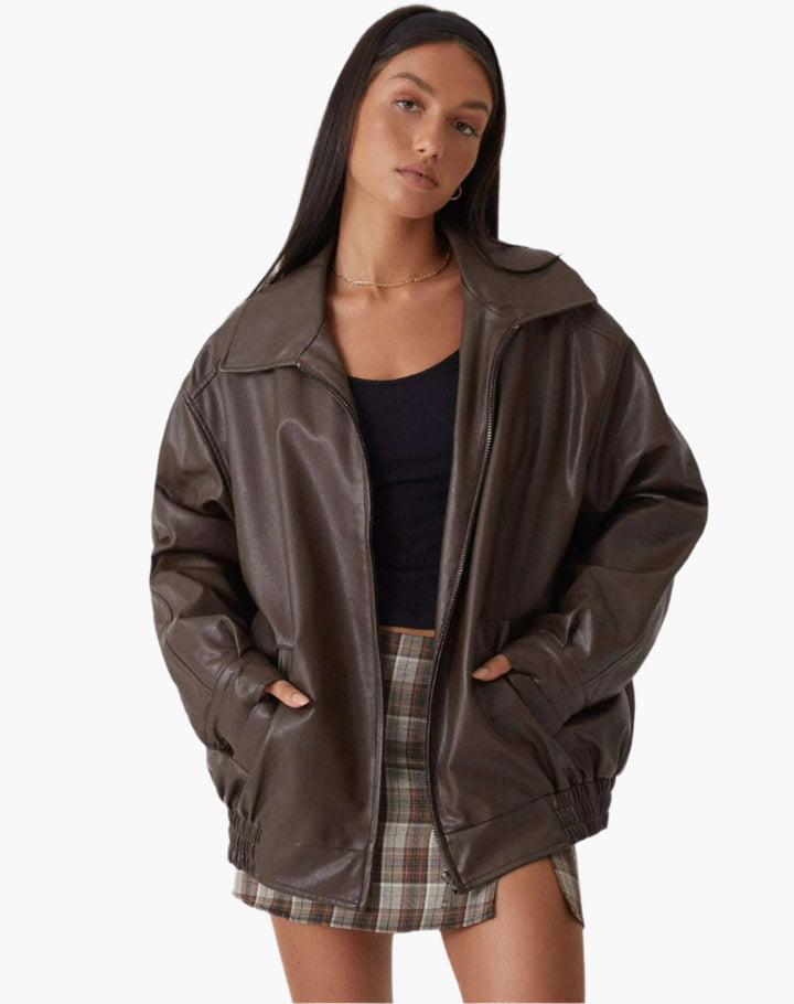 Stilla | Oversize Kunstlæderjakke - Fashionabel Streetstyle-Look til Fritid & Hverdag