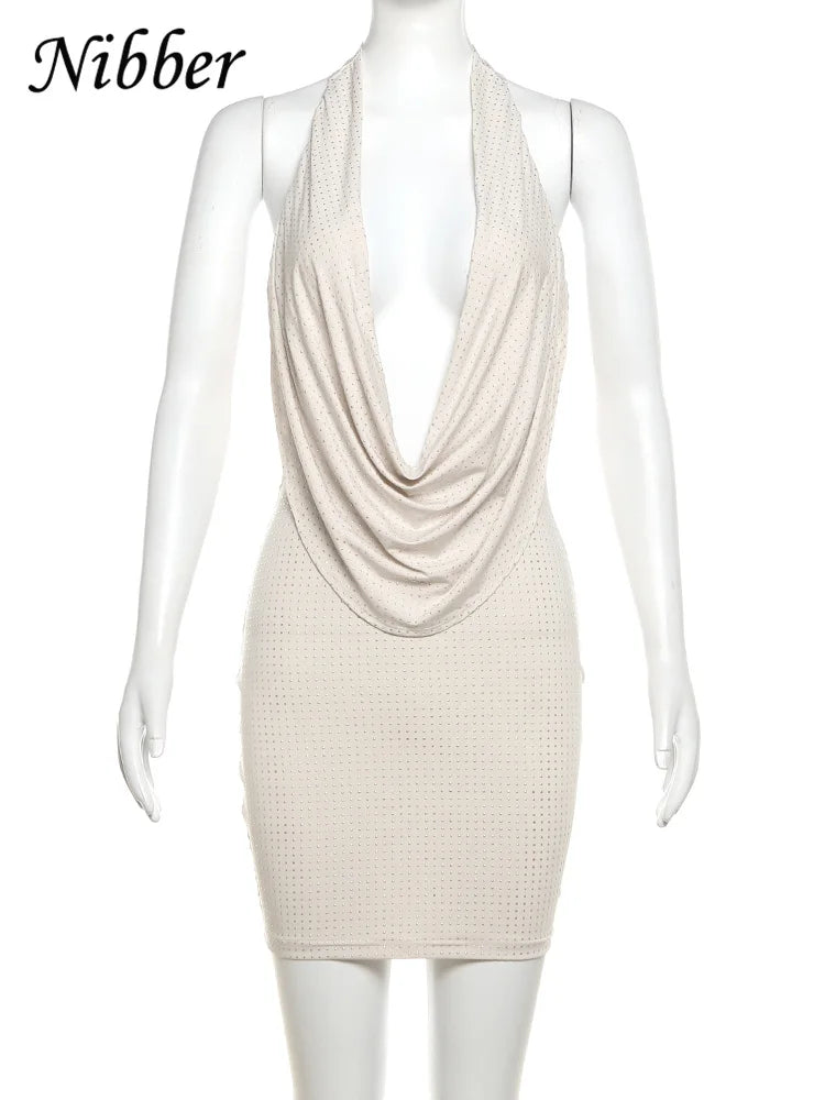 Stilla | Kvinders Deep V-Hals Halter Mode Designer Mini Kjoler (kort)