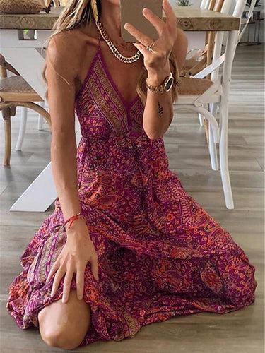 Stilla | Kvindernes Kjoler Bohemian Print Sling Ærmeløs Kjole