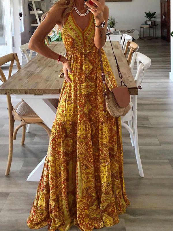 Stilla | Kvindernes Kjoler Bohemian Print Sling Ærmeløs Kjole