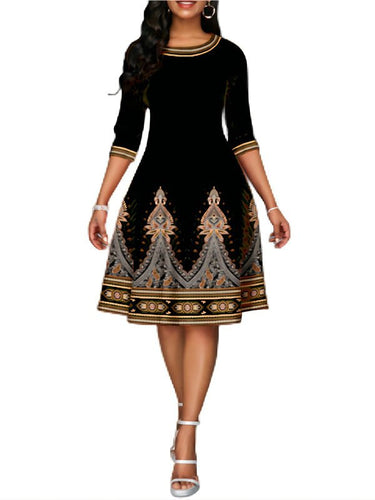 Stilla | Kvinde Skjorter National Style Trykt Høj Talje Mid Sleeve Midi Kjole
