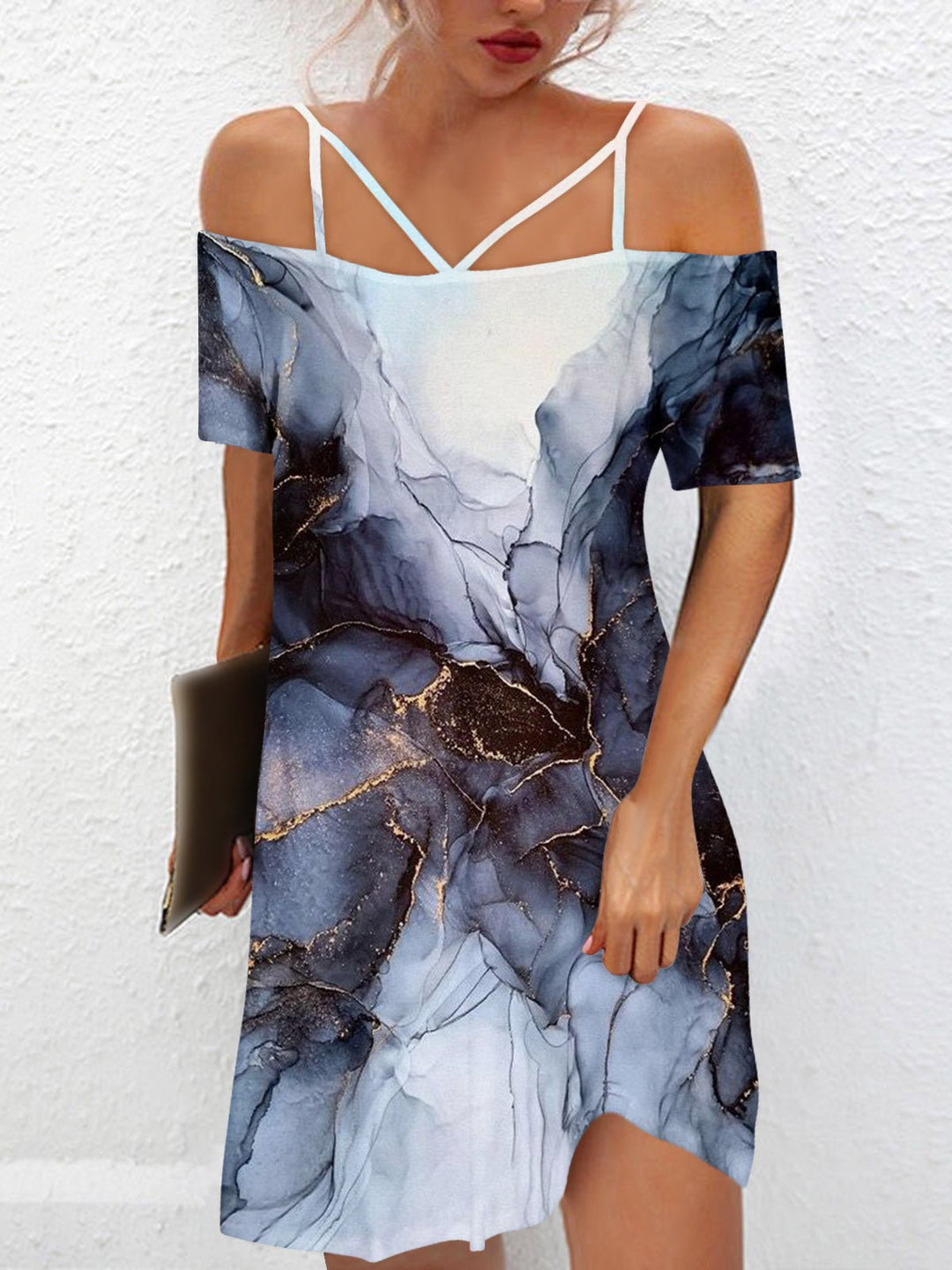 Stilla | Damekjoler Off Shoulder Justerbare Stropper Print Kjole
