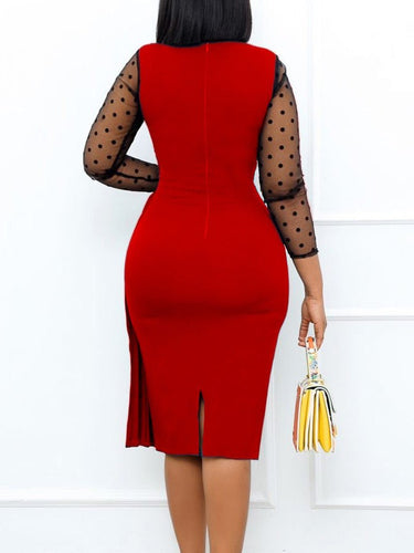 Stilla | Kvinde Kjoler Polka Prikker Mesh Panel Slim Fit Slids Kjole