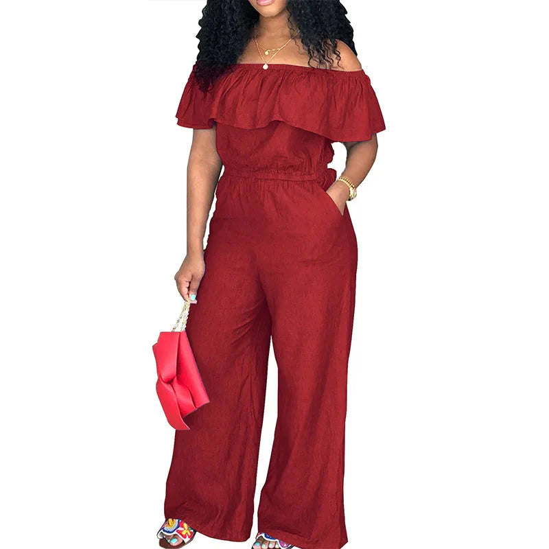 Stilla | Designer 2 5xl Ruffle Off Shoulder Jumpsuits (plus Størrelse)