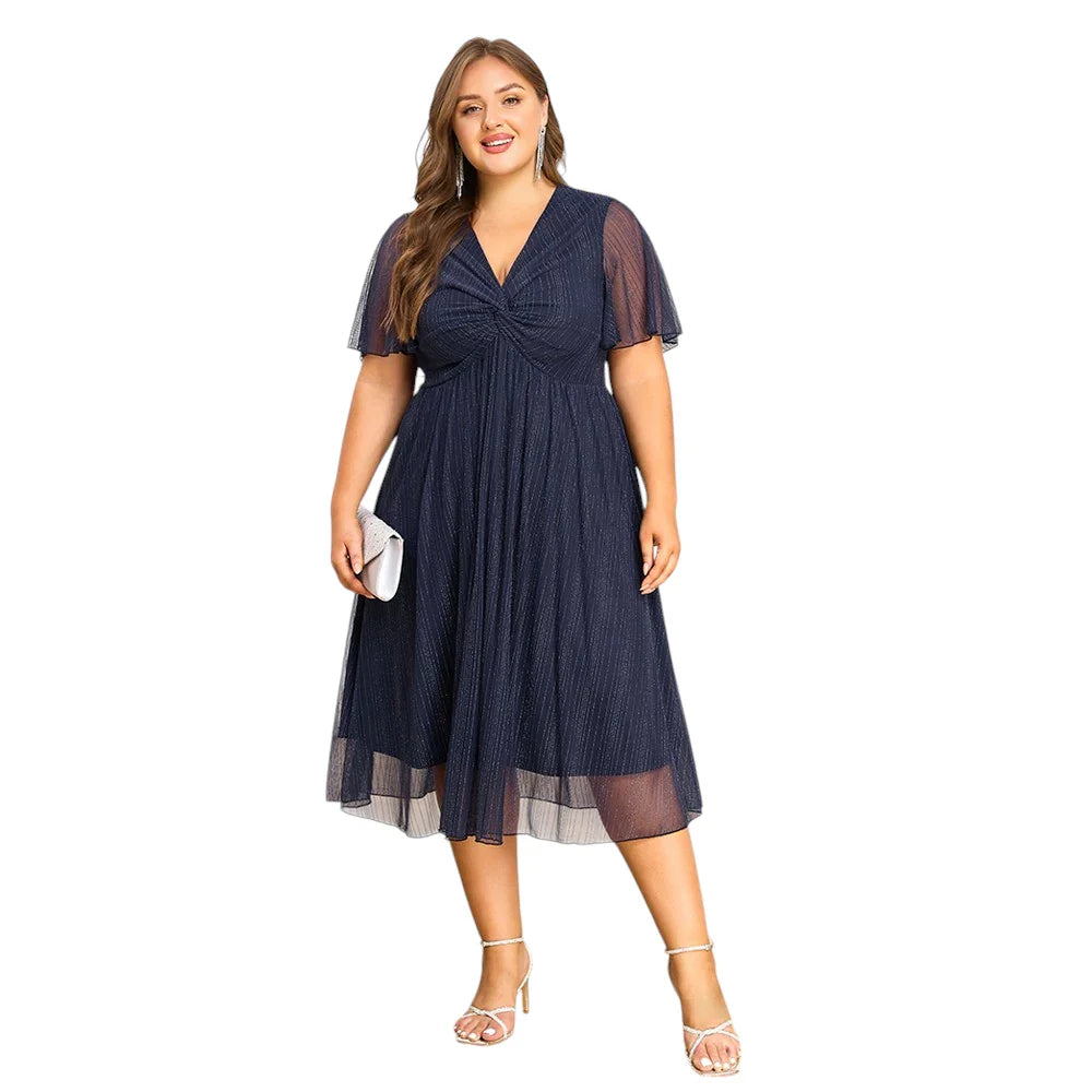 Stilla | Designer 3 6xl Chiffon Blå Korte Kjoler (plus Størrelse)