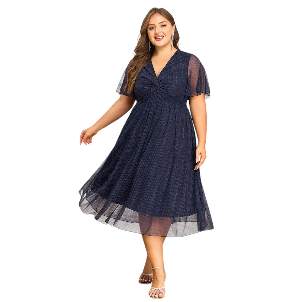 Stilla | Designer 3 6xl Chiffon Blå Korte Kjoler (plus Størrelse)