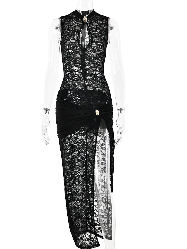 Stilla | Kvindernes Blomstret Bodycon Mode Designer Blonde Split Kjoler (lange)