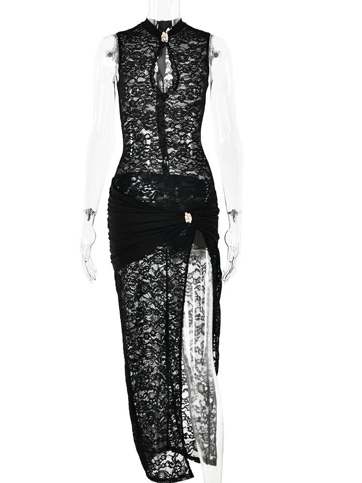 Stilla | Kvindernes Blomstret Bodycon Mode Designer Blonde Split Kjoler (lange)