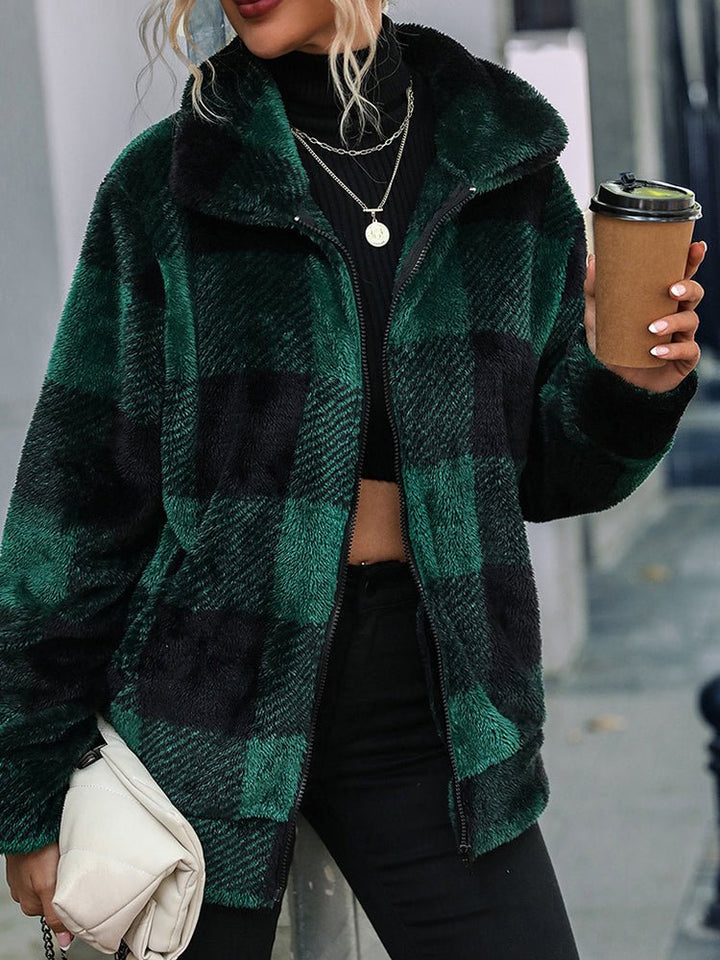 Stilla | Damejakker Double Face Fleece Krave Plaid Jakke
