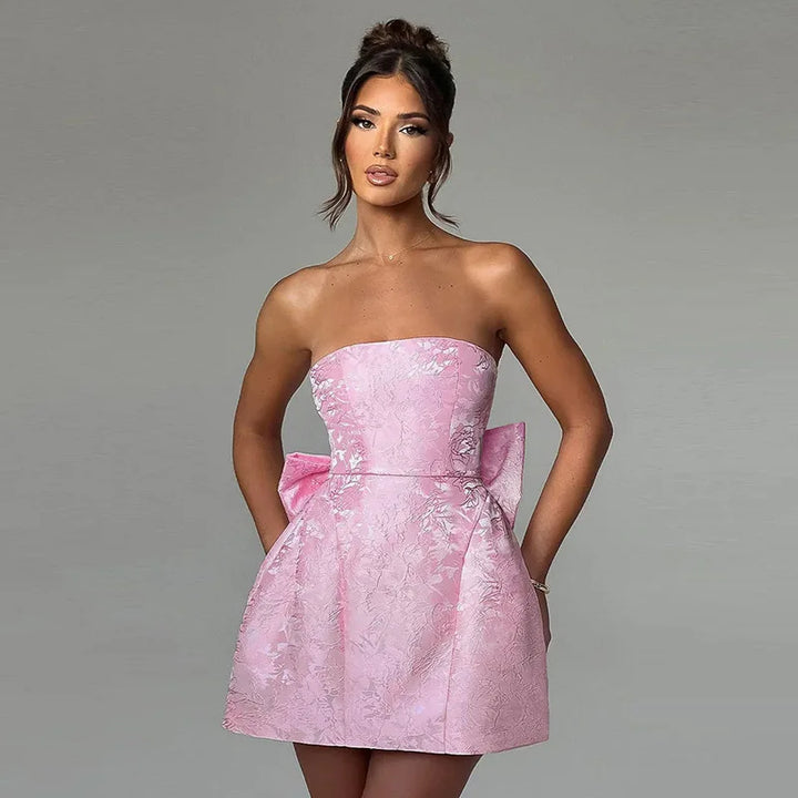 Stilla | Kvinders Jacquard Talje Wrap A-Linje Mode Designer Kjoler (kort)