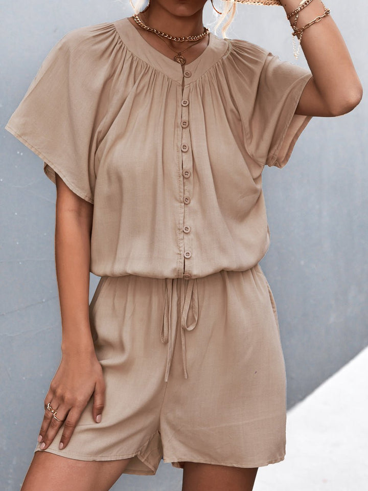 Stilla | Kvinders Jumpsuits Solid Knap Plisseret Snørebånd Jumpsuit