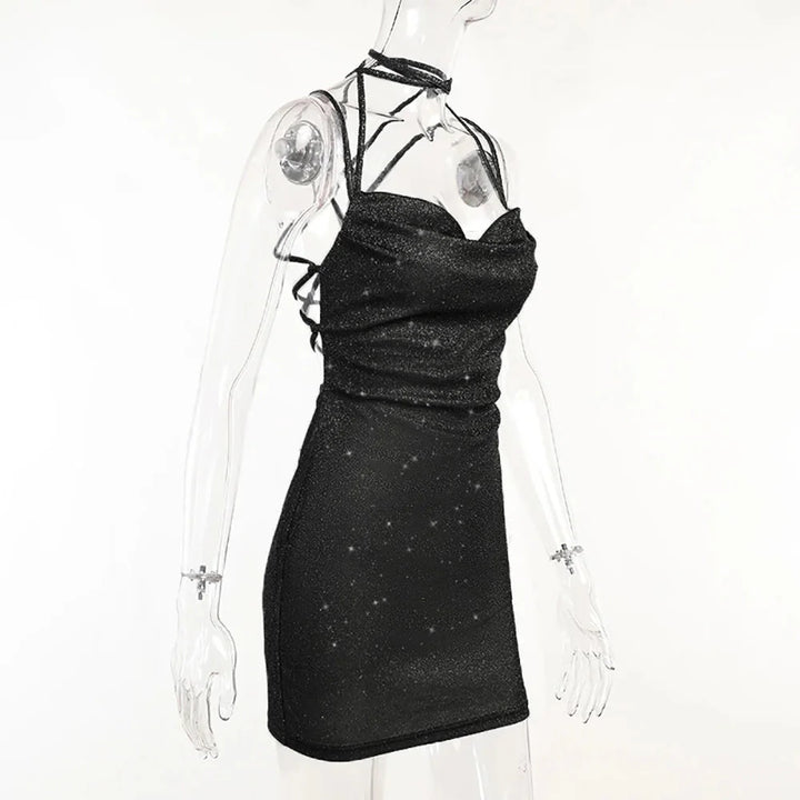 Stilla | Kvinders Snøre Op Bodycon Pailletter Mode Designer Kjoler (kort)