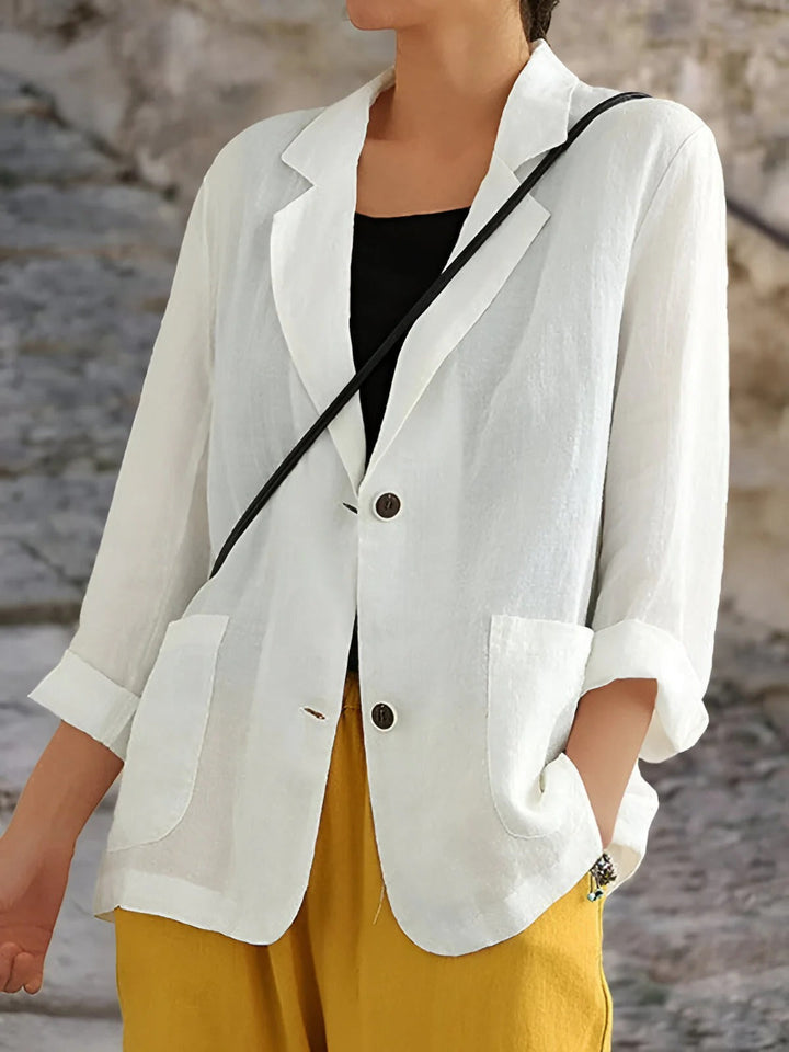 Stilla | Blazer Relaxed Fit Naturfibre 3/4 Ærmer Patches Lommer Mellemlang