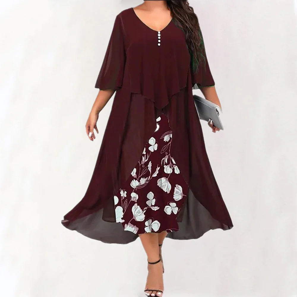 Stilla | Kvinders Mesh Overlay 5xl Blomster Mode Designer Midi Kjoler (plus Størrelse)