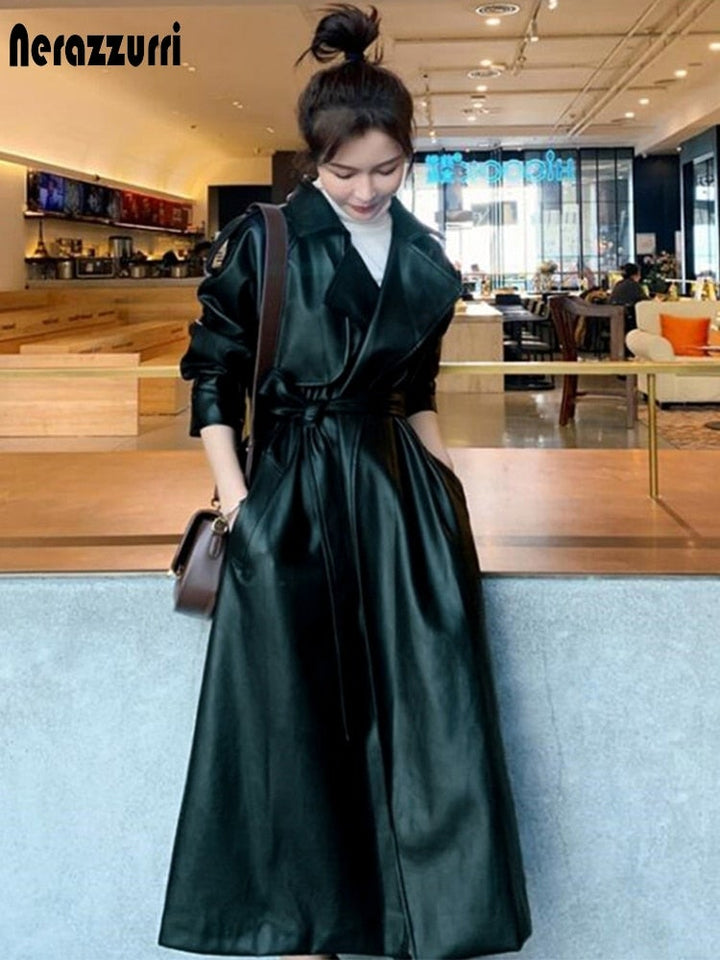 Stilla | Kvinders Nerazzurri Designer Læder 2 7xl Trench Coats (plus Størrelse)