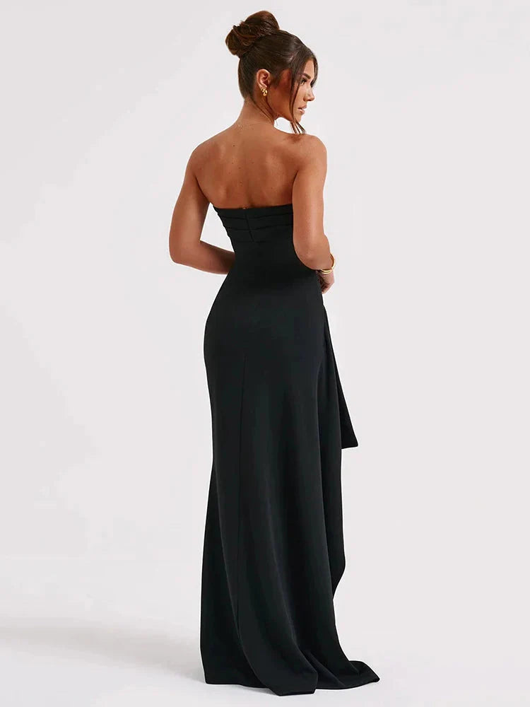 Stilla | Kvinders Off Shoulder Mode Designer Ruffled Høj Split Kjoler (lang)