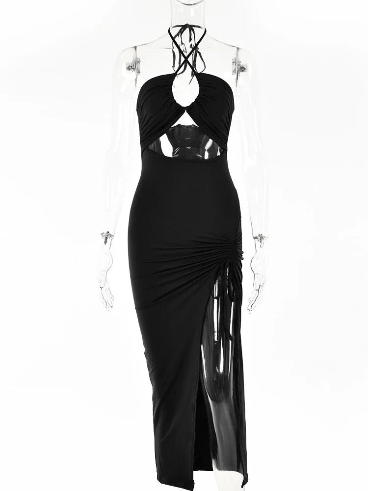 Stilla | Kvinders Rynket Snore Halter Hals Mode Designer Kjoler (midi)