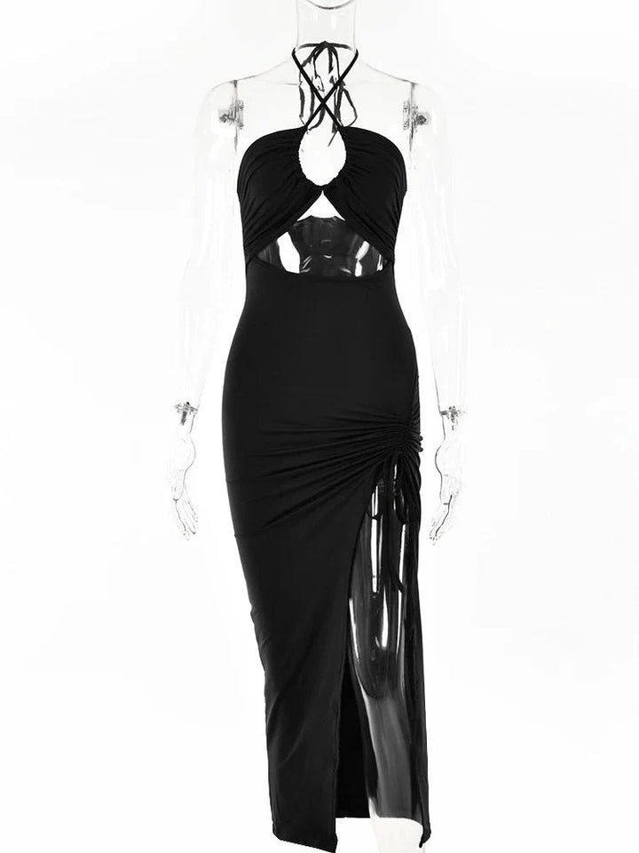 Stilla | Kvinders Rynket Snore Halter Hals Mode Designer Kjoler (midi)