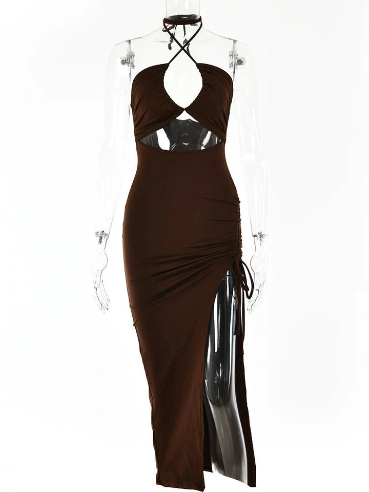 Stilla | Kvinders Rynket Snore Halter Hals Mode Designer Kjoler (midi)