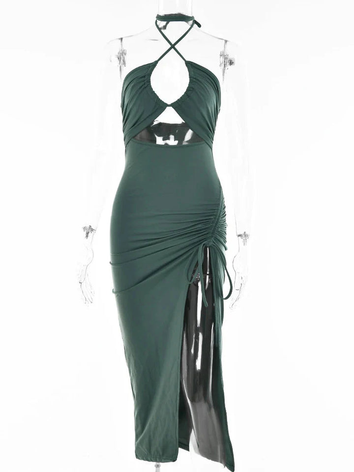 Stilla | Kvinders Rynket Snore Halter Hals Mode Designer Kjoler (midi)