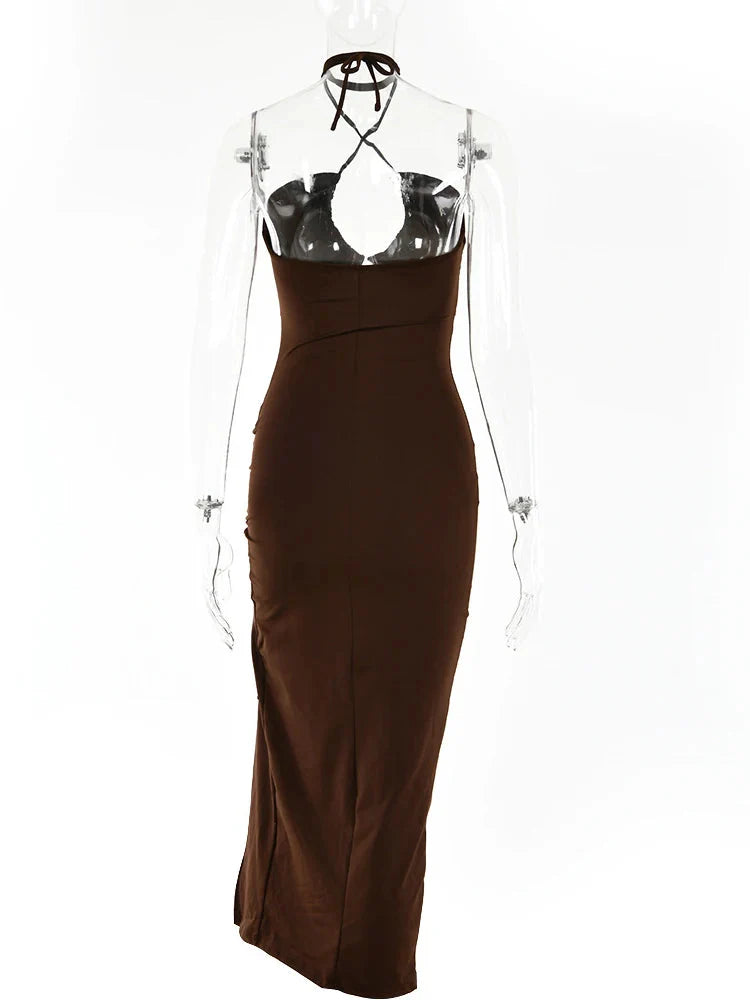 Stilla | Kvinders Rynket Snore Halter Hals Mode Designer Kjoler (midi)