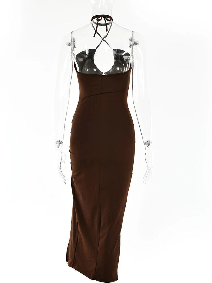 Stilla | Kvinders Rynket Snore Halter Hals Mode Designer Kjoler (midi)