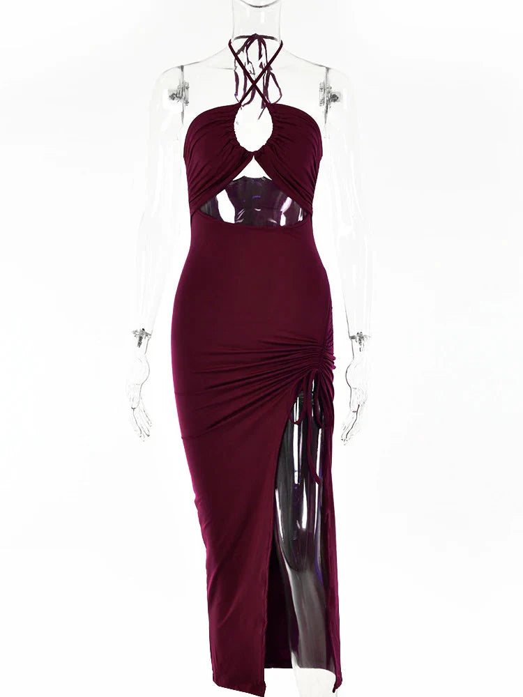 Stilla | Kvinders Rynket Snore Halter Hals Mode Designer Kjoler (midi)