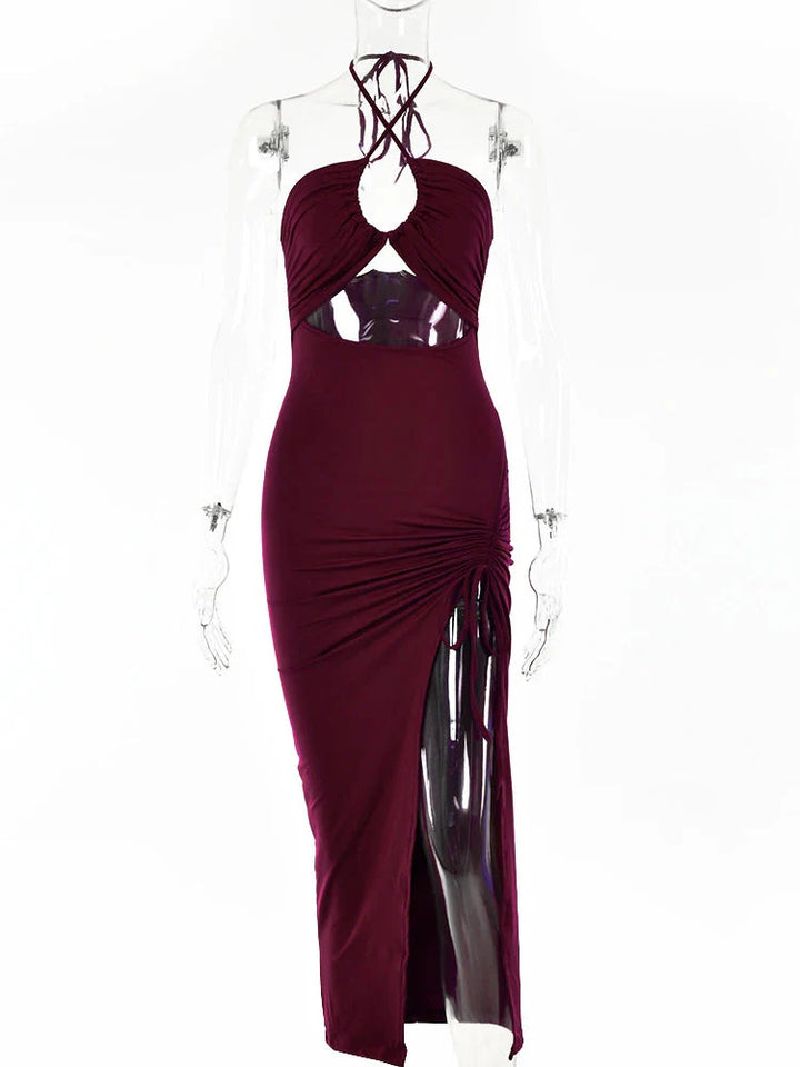 Stilla | Kvinders Rynket Snore Halter Hals Mode Designer Kjoler (midi)