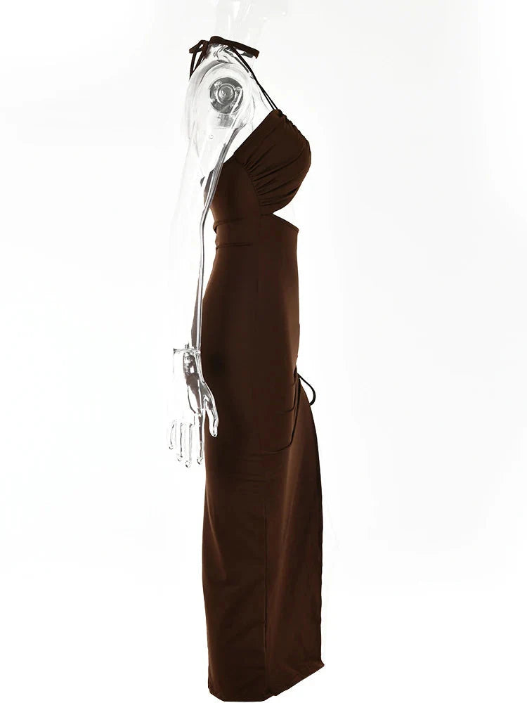 Stilla | Kvinders Rynket Snore Halter Hals Mode Designer Kjoler (midi)