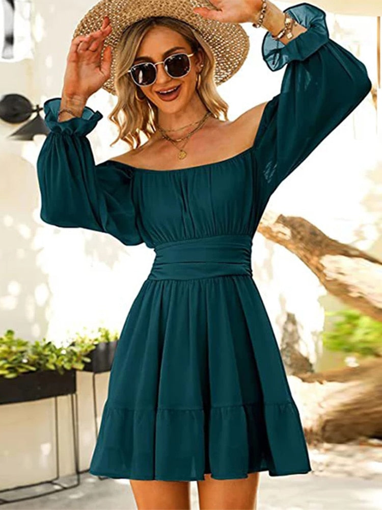 Stilla | Kvinders Ruffle Bow Mode Designer Elastisk Talje Kjoler (kort)