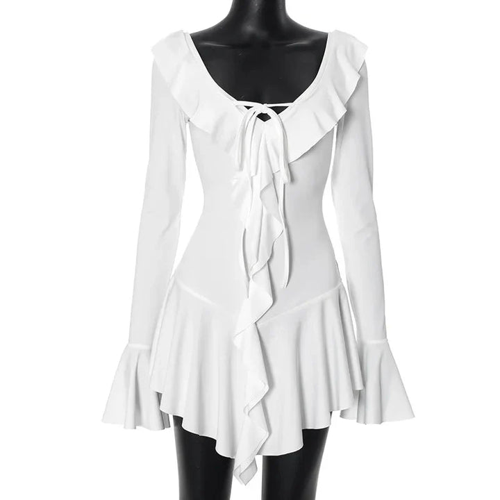 Stilla | Kvinders Rynkede Snøre Mode Designer Flare Mini Kjoler (kort)