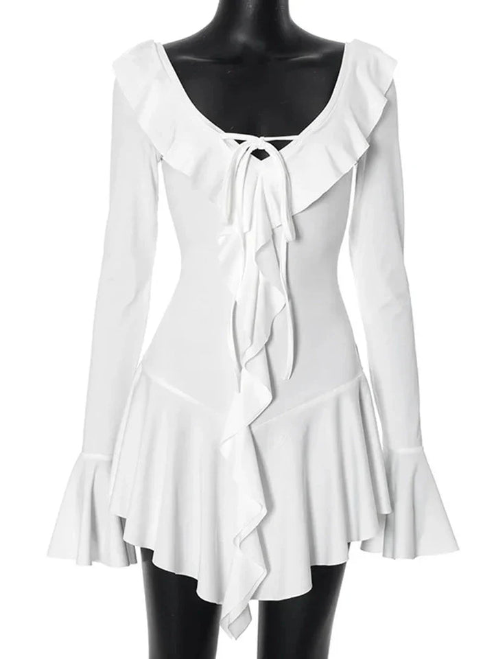 Stilla | Kvinders Rynkede Snøre Mode Designer Flare Mini Kjoler (kort)