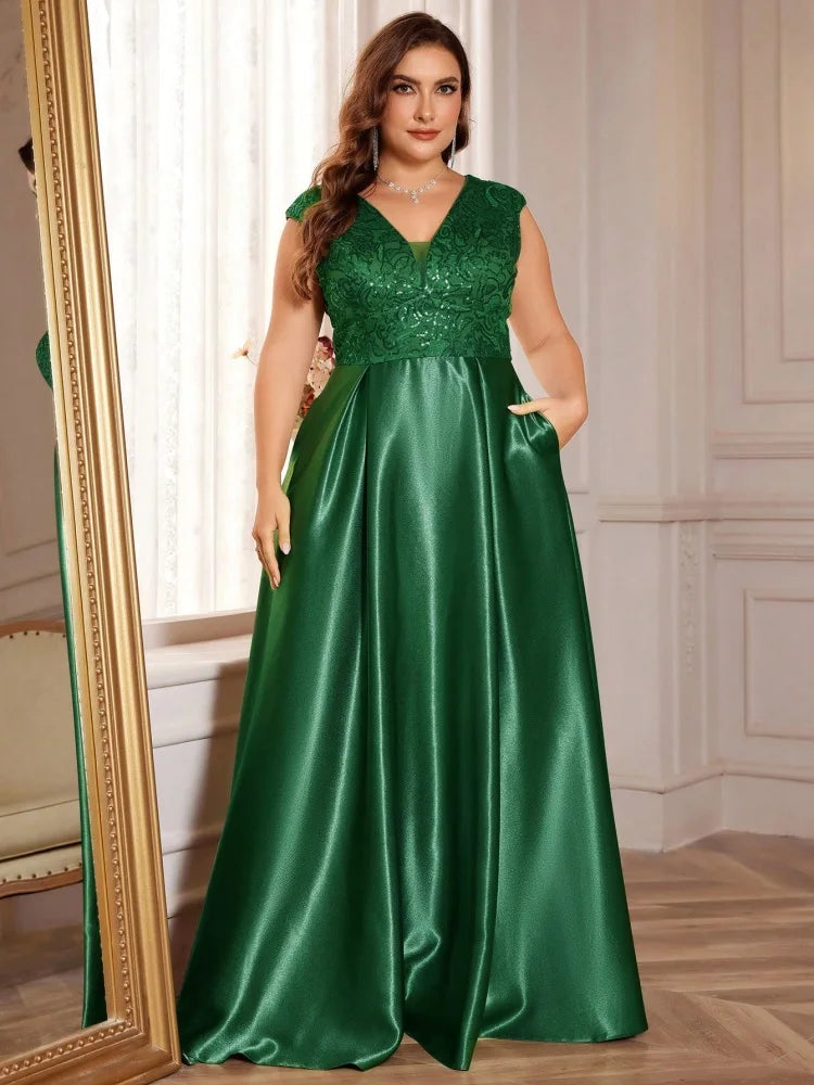 Stilla | Kvinders Paillet Designer Mode 2 4xl Satin Lange Kjoler (plus Størrelse)
