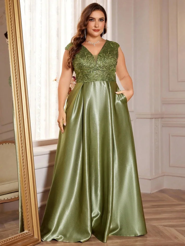 Stilla | Kvinders Paillet Designer Mode 2 4xl Satin Lange Kjoler (plus Størrelse)