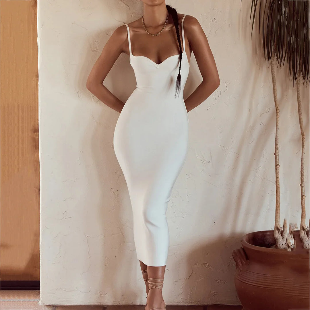 Stilla | Kvinders Spaghetti Bodycon Mode Designer Split Kjoler (midi)