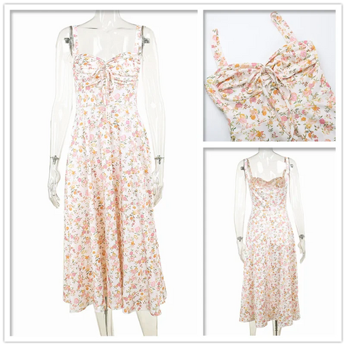 Stilla | Kvinders Årgang Rygløse Blomster Mode Designer Kjoler (midi)