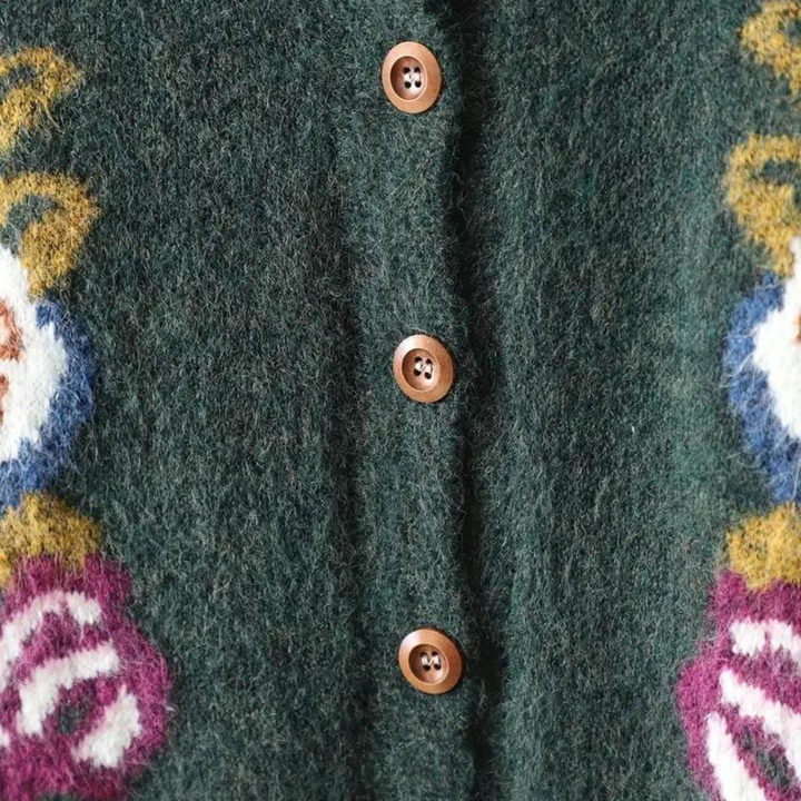 Stilla | Strikket Cardigan med Blomster til Damer