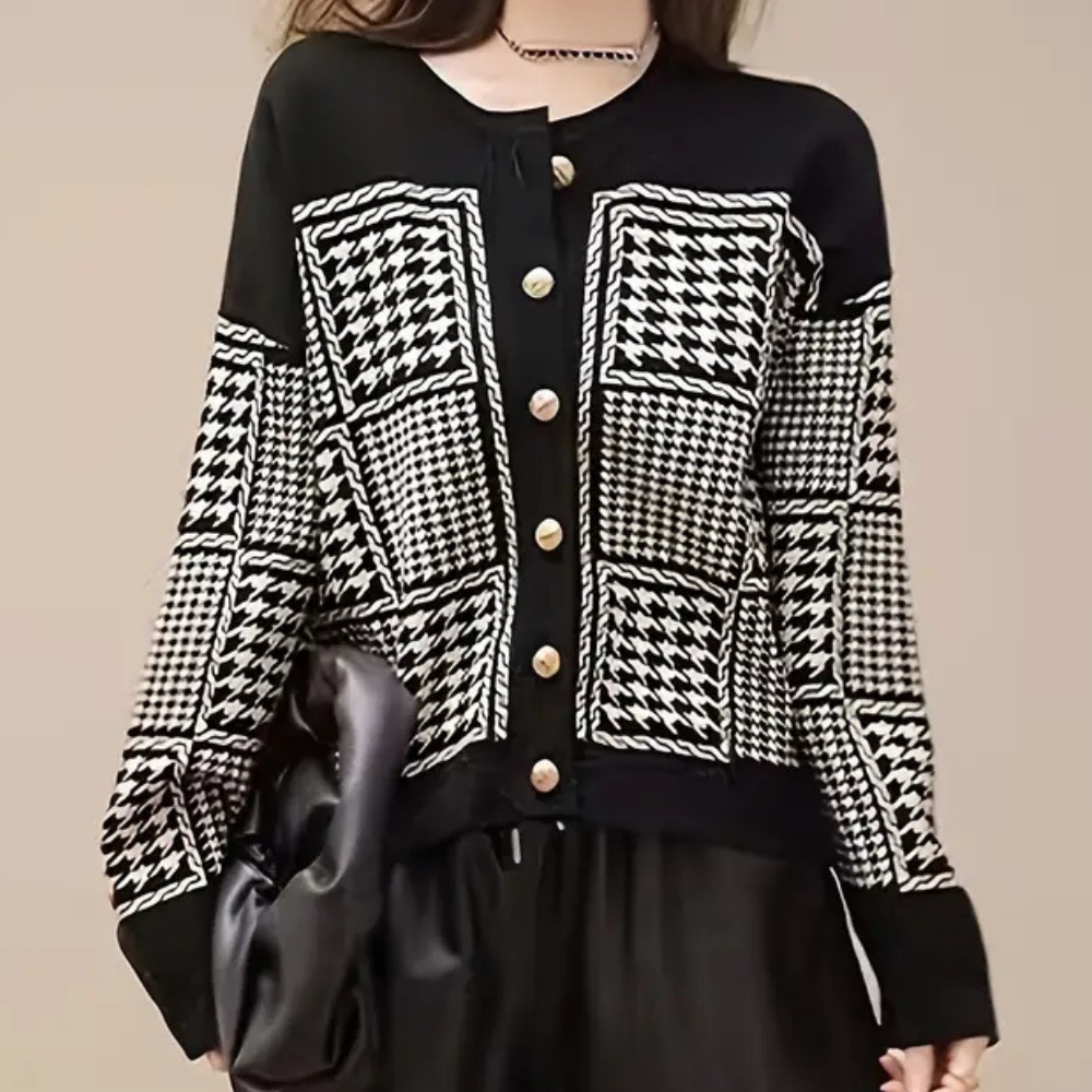 Stilla | Tidsløs Houndstooth Cardigan til Kvinder