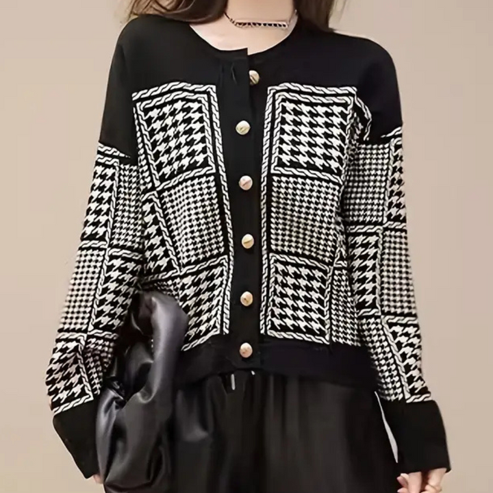 Stilla | Tidsløs Houndstooth Cardigan til Kvinder