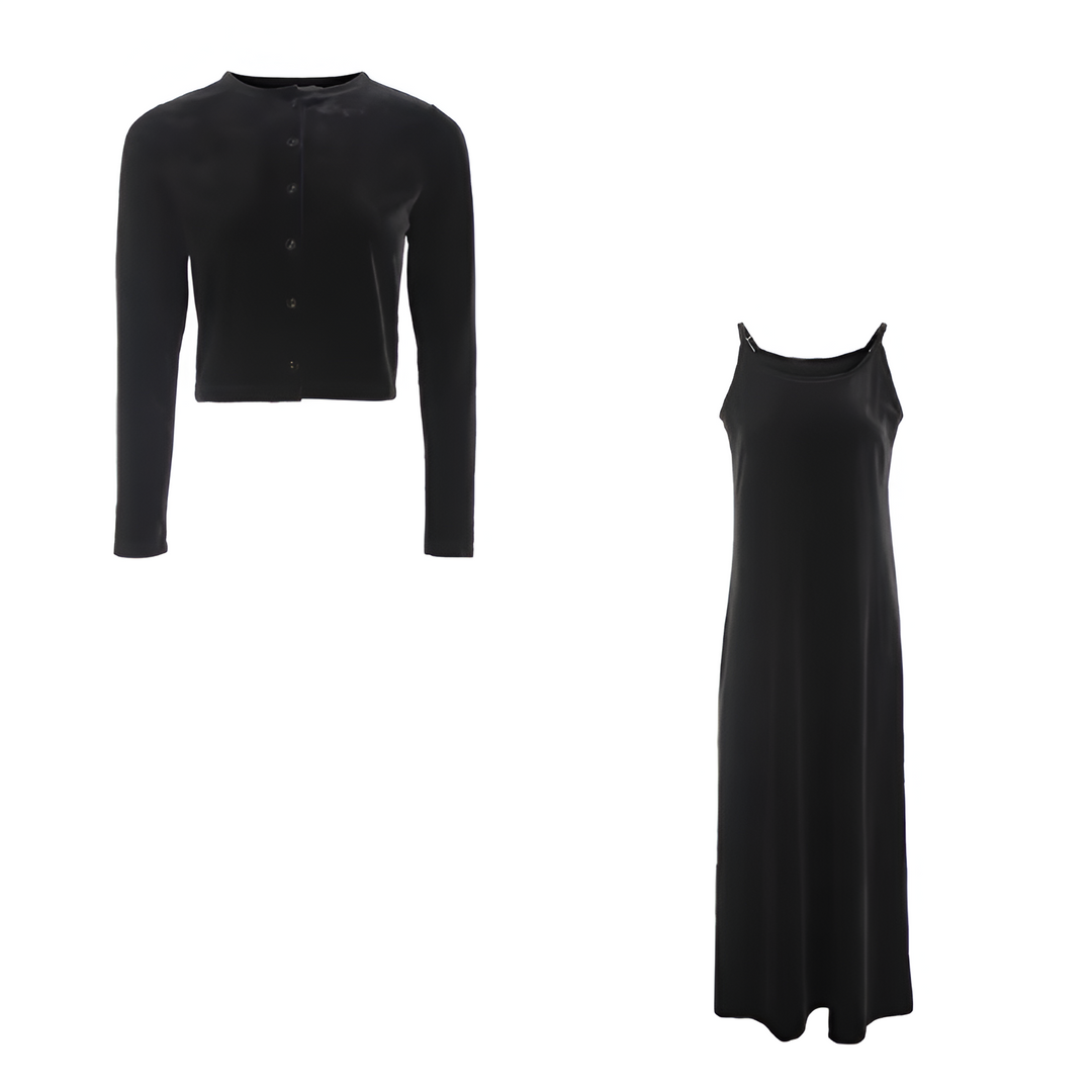 Stilla | Elegante Velvet Vest & Bælte Kjole Sæt